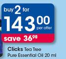 Clicks Tea Tree Pure Essential Oil-2 x 20ml
