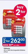 Safeway AA Or AAA Rechargeable Batteries 4 Pack-For 2