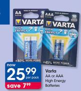 Varta AA Or AAA High Energy Batteries-Per Pack
