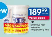E45 Extra Value Pack Moisturiser-500g Plus 50g Tube Per Offer