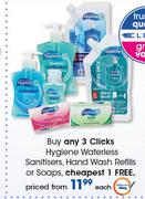 Clicks Hygiene Waterless Sanitisers, Hand Wash Refills Or Soaps-Each