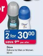 Dove Roll Ons For Men Or Women-2x50ml Per Offer