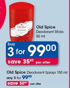 Old Spice Deodorant Sprays-3x150ml Per Offer