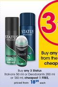 Status Roll Ons 50ml Or Deodorant 200ml-Each