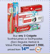 Colgate Toothbrushes Or Toothpastes (Excl. Regular, Herbal & Value Packs)-Each