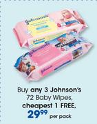 Johnson's Baby Wipes-72 Per Pack