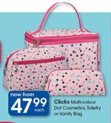 Clicks Multi Colour Dot Cosmetics, Toiletry Or Vanity Bags-Each