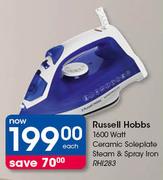 Russell Hobbs 1600 Watt Ceramic Soleplate Steam & Spray Iron RHI283-Each