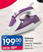 Safeway 1800 Watt Ceramic Soleplate Steam & Spray Iron-Each