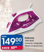 Safeway 1600 Watt Ceramic Soleplate Steam & Spray Iron-Each