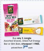 Jungle Assorted Snacks, Dried Fruit Energy Bar Or Slim Bars-Each