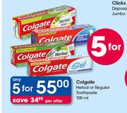 Colgate Herbal Or Regular Toothpaste-5X100ml
