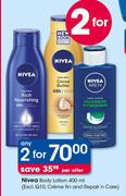 Nivea Body Lotion(Excl Q10, Creme Tin Or Repair N Care)-2X400ml