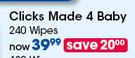 Clicks Made 4 Baby Wipes 240's(Excl Sensitive And Calming Wipes)-Each