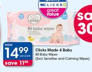 Clicks Made 4 Baby Wipes 80's(Excl Sensitive And Calming Wipes)-Per Pack