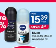 Nivea Roll On For Men Or Women-50ml Each