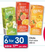 Clicks Fruit Juice-6x200ml Per Offer