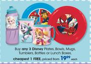 Disney Plates/Bowl/Mugs/Tumblers/Bottles Or Lunch Boxes-Each