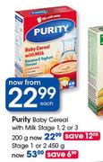 Purity Baby Cereal With Milk Stage 1/2/3-200g Each