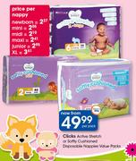 Clicks Active Stretch Or Softly Cushioned Disposable Nappies Value Pack-Per Pack