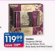 Yardley Gorgeous Gift Set Eau De Parfum-15ml, Body Spray & Hand Cream-Per Set