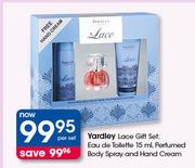 Yardley Lace Gift Set, Eau De Toilette-15ml, Perfumed Body Spray & Hand Cream-Per Set