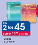 Clicks 3 Condoms-For 2 Per Offer