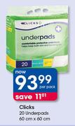 Clicks 20 Underpads 60cm x 60cm-Per Pack