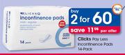 Clicks Pay Less Incontinence Pads 14-Pack-For 2 Per Offer