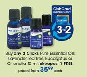 Clicks Pure Essentials Oils Lavender/Tea Tree/Eucalyptus Or Citronella-10ml Each