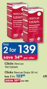 Clicks Rescue 150 Tablets-For 2 Per Offer