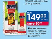 Herbex Value Pack Attack The Fat Syrup-300ml Plus Fat Burn Booster-50ml Per Pack