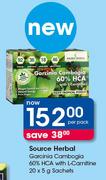 Source Herbal Garcinia Cambogia 60% HCA With L-Carnitine-20 x 5g Sachets Per Pack