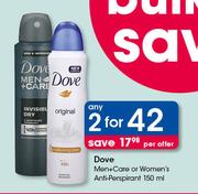 Dove Men+ Care Or Women's Anti Perspirant-2 x 150ml