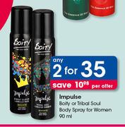 Impulse Boity Or Tribal Soul Body Spray For Women-2 x 90ml