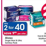 Always Single Maxi & Ultra Sanitary Pads-For 2