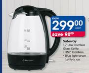 Safeway 1.7Ltr 360° Cordless Glass Kettle-Each