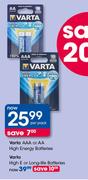 Varta High Energy Or Long Life Batteries-Per Pack