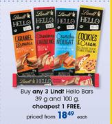 Lindt Hello Bars-39g And 100g Each