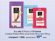 Packs Of D'Licious Coated Pretzel Sticks And Knots 50g / 100g-Each
