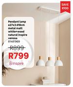 Inspire Pendant Lamp E27 x 3 D18cm Metal Matt White + Wood Naturak Venosa 81481969