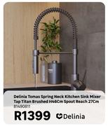 Delinia Tomas Spring Neck Kitchen Sink Mixer Tap Titan Brushed H46cm Spout Reach 27cm 81490811