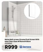 Sensea Nerea Bath Screen Chrome Pivot Screen With 4mm Clear Glass W76cmxH130cm 81456640