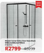 Shower Corner Entry Clear Glass Black W90cm x D90cm x H185cm 81482852