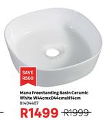 Manu Freestanding Basin Ceramic White W44cm x D44cm x H14cm 81404487