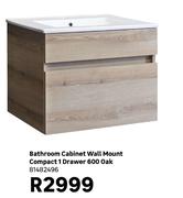 Bathroom Cabinet Wall Mount Compact 1 Drawer 600 Oak 81482496