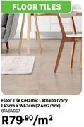 Floor Tile Ceramic Lethabo Ivory L43cm x W43cm (2.4 Sqm/Box) 81484007-Per Sqm