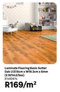 Laminate Flooring Basic Sutter Oak L137.6cm x W19.3cm x 6mm (2.921 Sqm/Box) 81490974-Per Sqm