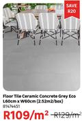 Eco Floor Tile Ceramic Concrete Grey L60cm x W60cm (2.52 Sqm/Box) 81474451-Per Sqm