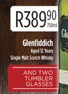 Glenfiddich Aged 12 Years Single Malt Scotch Whisky With Two Tumbler Glasses-750ml